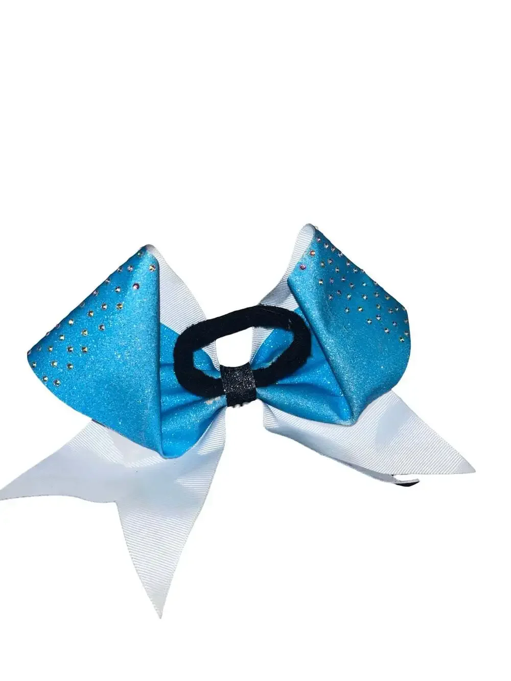 Blue Glitter Rhinestone Tailless Cheer Bow with POWER lettering